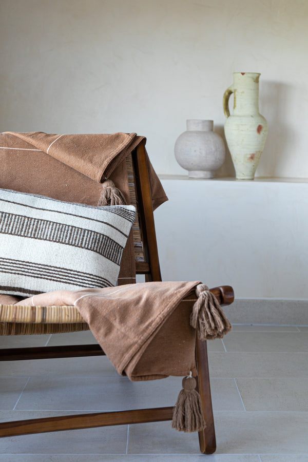 Housse de coussin Basico - Ecru / Marron